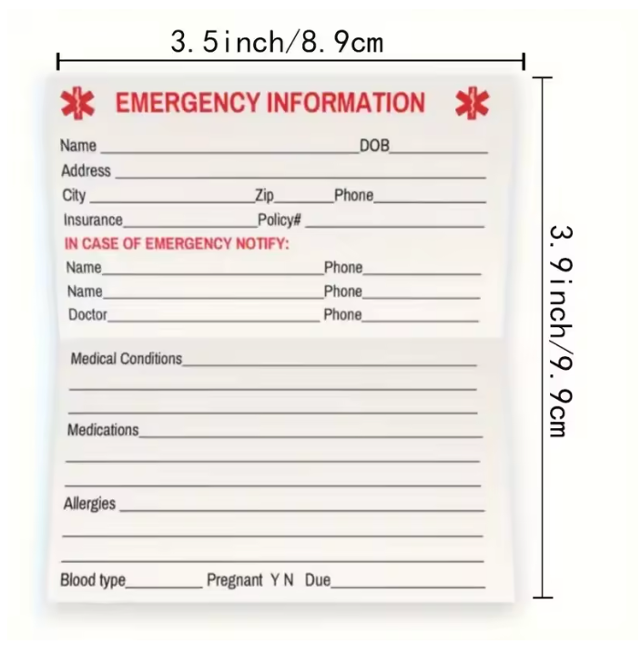 20pcs Medical Emergency Cards