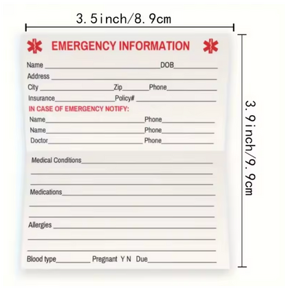 20pcs Medical Emergency Cards